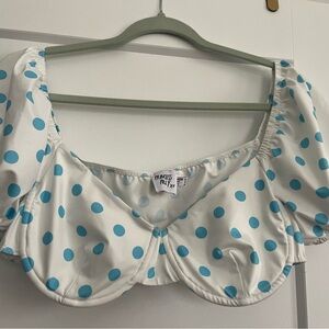 Princess Polly White Top with Blue Polka Dots